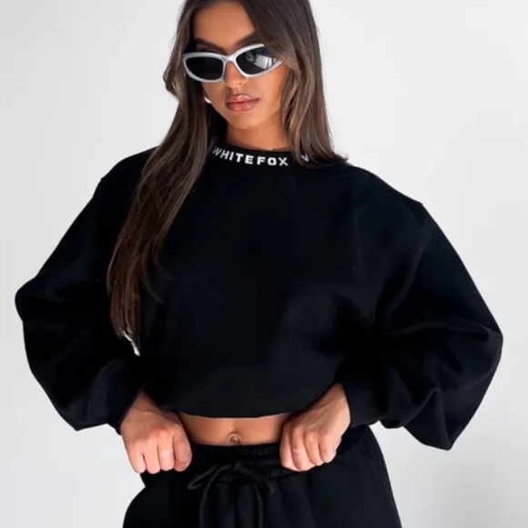 White Fox Boutique Tops - White Fox Put It On Repeat Black Sweatshirt